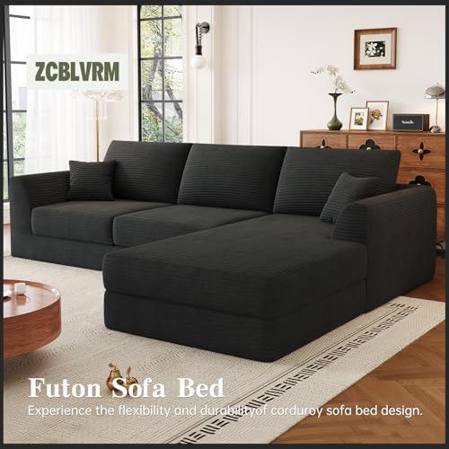 106" Modular Sectional Sofa with Deep Seat, L-Shaped Corduroy Couch with Reversible Chaise, 3-Piece Set for Living Room Bedroom Apartment, No Assembly Required