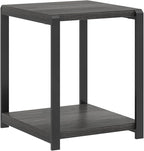 FOLUBAN Modern Side Table, Square End Table with Storage Shelf for Living Room, Rustic Industrial Wood Nightstand for Bedroom, Dark Gray