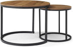 Nesting Coffee Table Set of 2, Steel Frame Circular Round Table Set, Modern Round Side Table with Non-Slip feet, Faux Marble End Tables for Living Room, Bedroom, Balcony (Walnut)