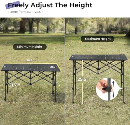 Byliable Folding Camping Table, Portable Aluminum Adjustable Height, Black | Roll-Up Camp Lightweight table with Carry Bag, 9 lb Weight, 21.7"-29.5" Height, Outdoor for Camping, Picnic and BBQ