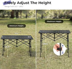 Byliable Folding Camping Table, Portable Aluminum Adjustable Height, Black | Roll-Up Camp Lightweight table with Carry Bag, 9 lb Weight, 21.7"-29.5" Height, Outdoor for Camping, Picnic and BBQ
