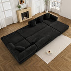DAMAIFROM Convertible Sleeper Sofa Bed Floor Couch, Black | 158" Corduroy Modular Compressed Futon Sofa Bed, Pull-Out Cloud Sectional Couch with Memory Foam Mattress for Living Room