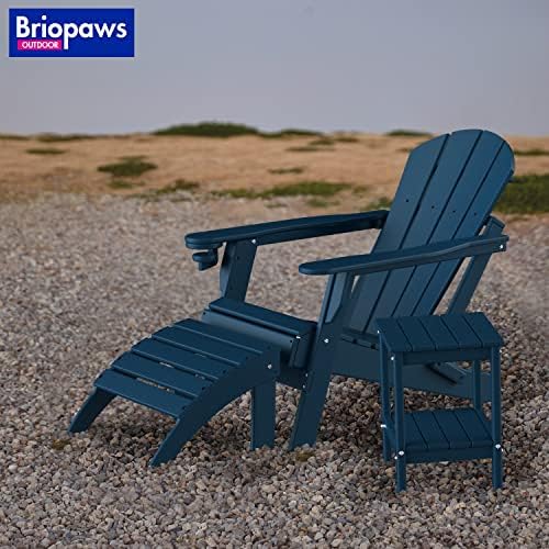 BRIOPAWS Adirondack Ottomans | Folding | Set of 2 | HDPE Plastic | Blue Outdoor Foot Rest | All Weather | Patio Footrest for Adirondack Chair | Foot Stool for Deck Porch | 19.7W x 18.5L x 13H Inch