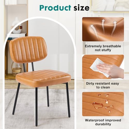 OLIXIS Dining Chairs Set of 4, Modern Upholstered Mid Century Kitchen Chairs with Faux Leather Cushion Seat, Backrest & Metal Legs for Living Room, Bedroom, Home Office, Brown