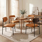 GrandNoor Brown Faux Leather Dining Chairs Set of 4, Armless Upholstered Kitchen Chairs with Wood Grain Back, Modern Dining Room Chairs with Ergonomic Curved Backrest & Metal Legs