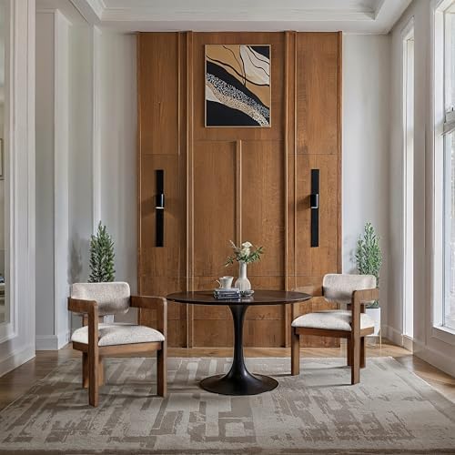 Meridian Furniture Sacha Linen Blend Dining Chair, Beige, Set of 2 | Dining Chair Crafted With Art Deco Fluted Wood, Linen Textured Fabric, And An 18.75" Seat Height: 11093Beige-C