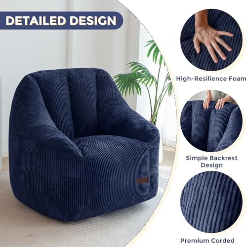 MAXYOYO Bean Bag Chair for Adults, Foam-Filled Floor Sofa for Reading | Bean Bag Chair for Adult with Filler, Cozy Living Room Chair for Bedroom Dorm, Navy