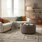 Zihanhome 30 Inch Round Storage Ottoman, Ottoman Coffee Table with Lift Off Lid, Boucle Modern Ottomans with Storage for Living Room, Bedroom, Apartments (Brown)