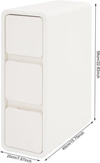 Solid Wood End Table, Narrow Bedside Table with 3 Drawers w/Leather Surface for Bedroom, Small Spaces, Living Room, Off-White