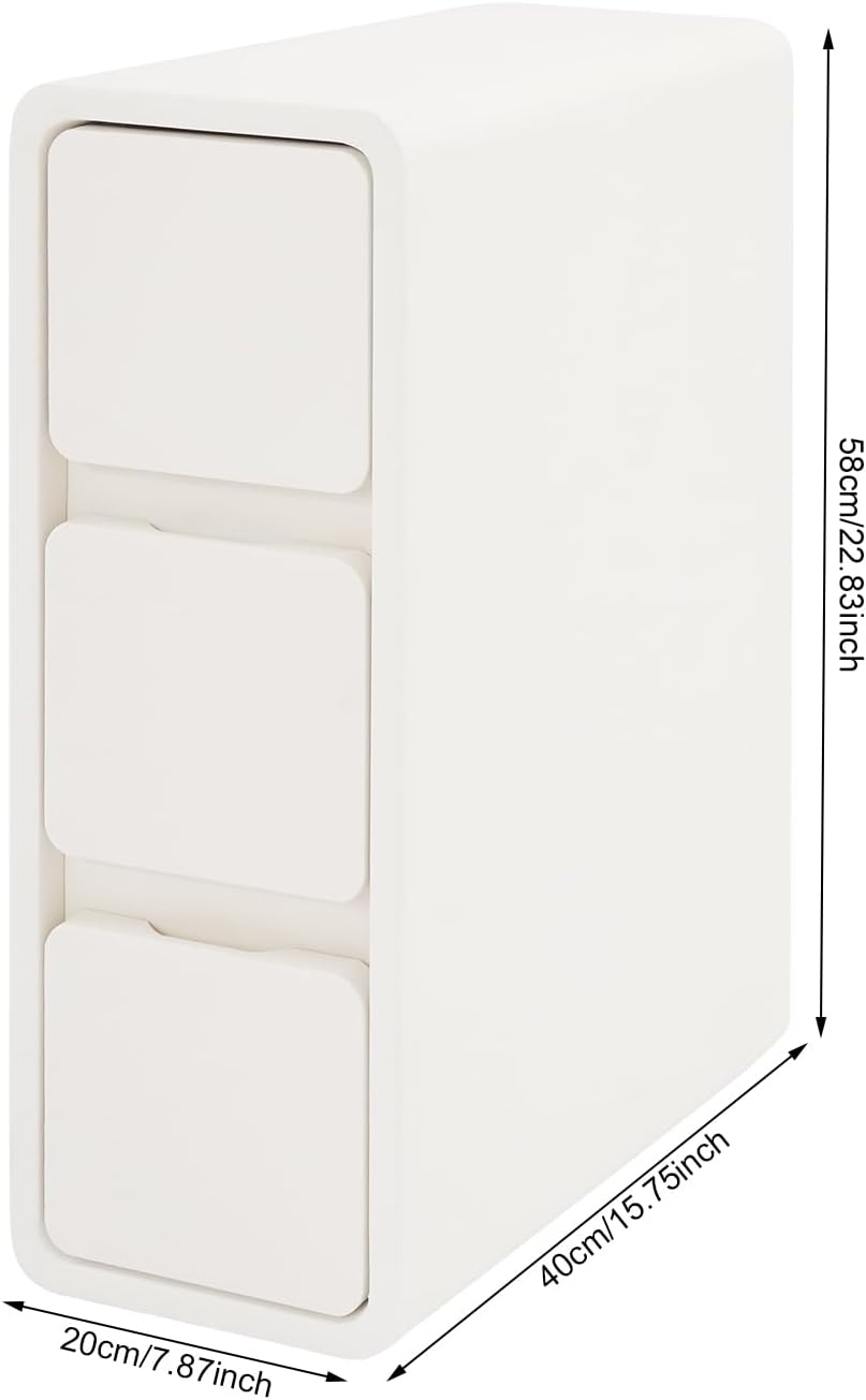 Solid Wood End Table, Narrow Bedside Table with 3 Drawers w/Leather Surface for Bedroom, Small Spaces, Living Room, Off-White
