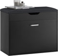 SoBuy Small Shoe Bench, Narrow Shoe Cabinet with Folding Padded Seat, Small Space Shoe Rack, Black 23.6" x 11.8" x 19.3"