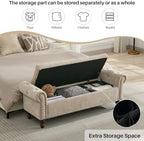 SOFTHION 58.1" Storage Bench for Bedroom, Chenille Cushion, Light Brown | End of Bedroom Bed Bench Ottoman with Tufted Cushioned Rolled Arm Large Storage Space for Reading/Living Room/Entryway