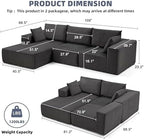 108" Couch with Chaise, Cloud Sectional Modular Sofa, Darkgrey | Deep Seat Modular Sectional Sofa for Living Room, Upholstered Corduroy Couch for Apartment, Convertible No Assembly Sofa