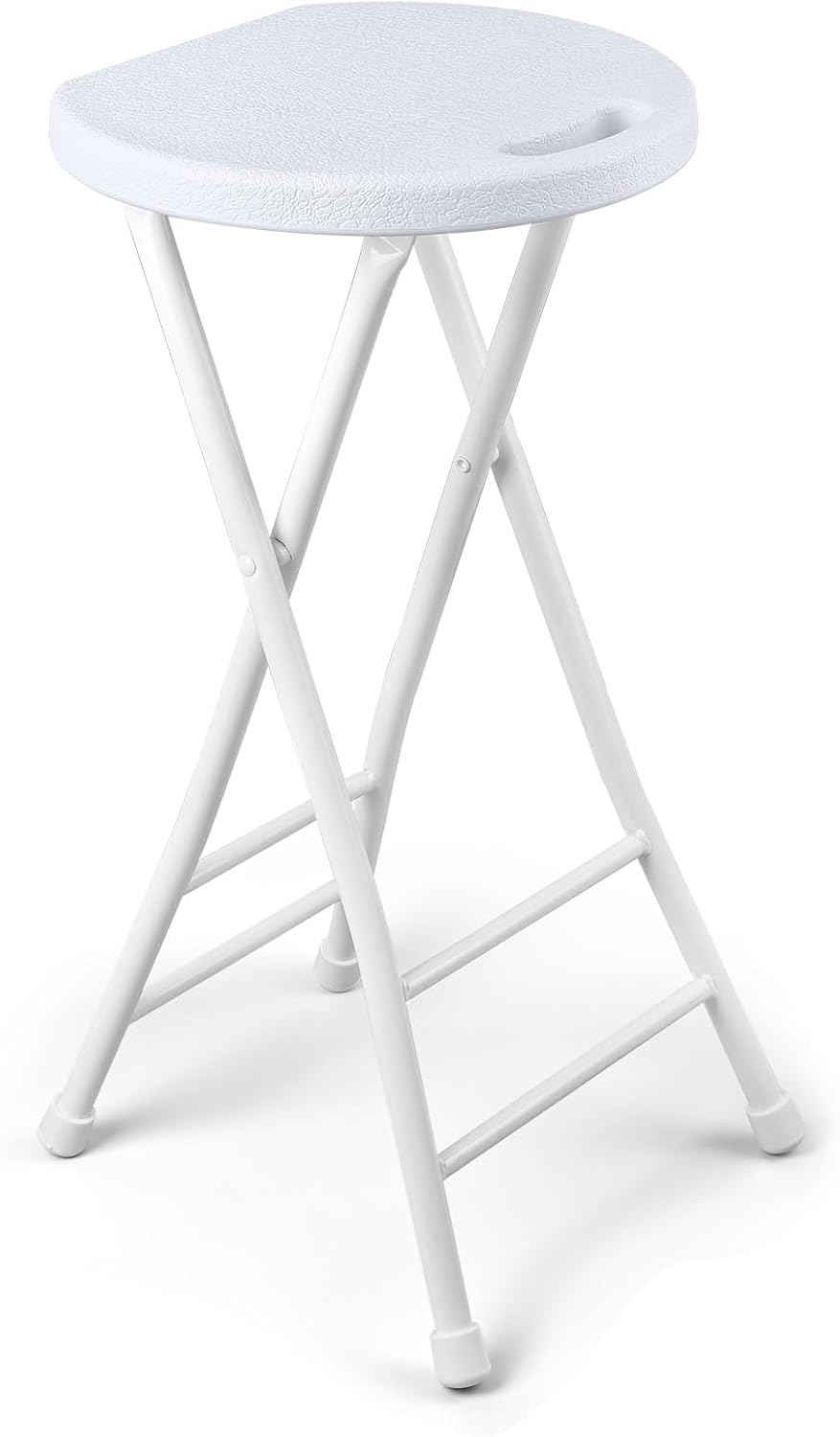 Folding Stool, White 24 Inch Foldable Bar Stool with Handle | Portable Seat, 500 lbs Capacity, Non-Slip Feet, Space-Saving for Guitar, Workbench, Kitchen Island, Outdoor, Party(1 Pack)