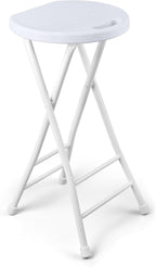 Folding Stool, White 24 Inch Foldable Bar Stool with Handle | Portable Seat, 500 lbs Capacity, Non-Slip Feet, Space-Saving for Guitar, Workbench, Kitchen Island, Outdoor, Party(1 Pack)