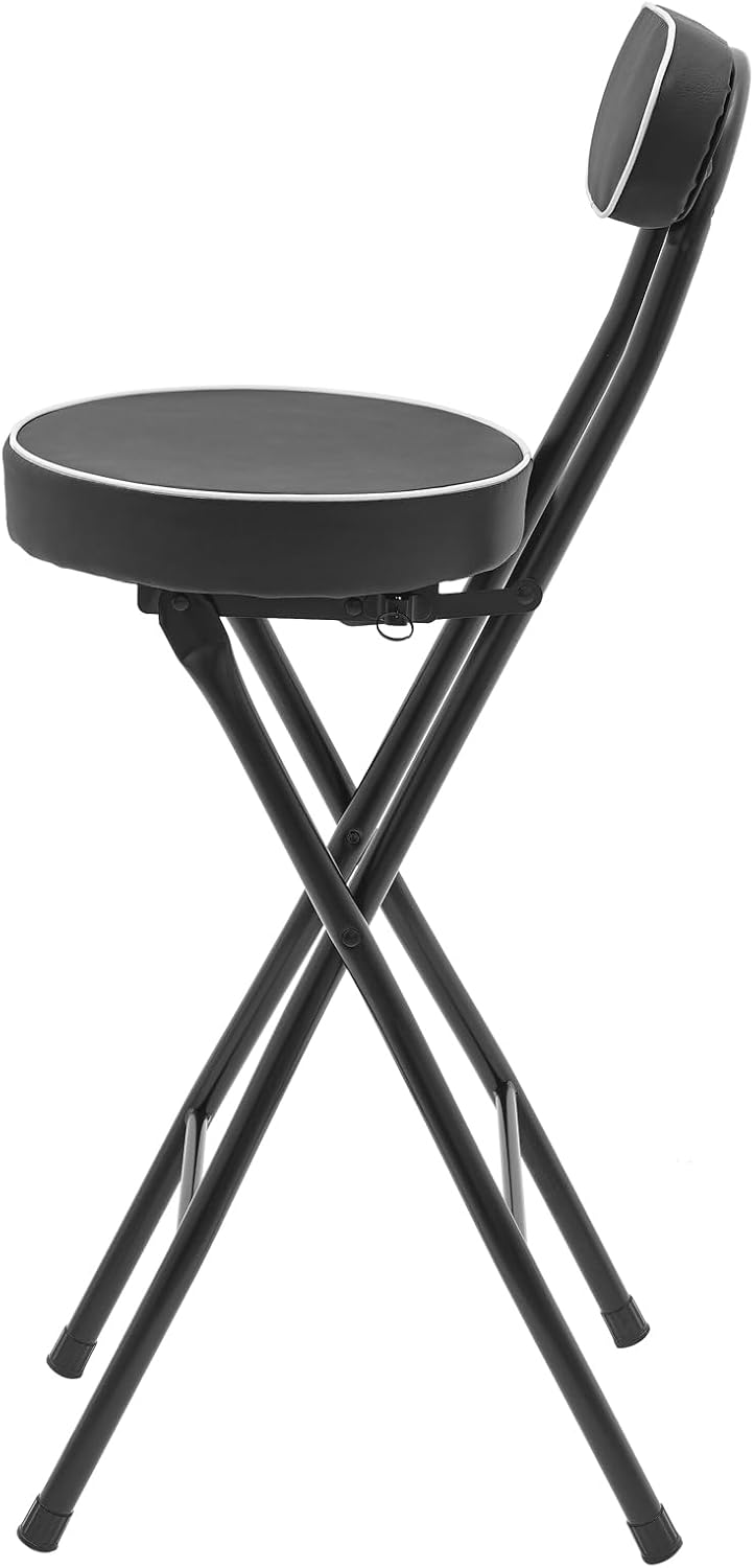 2 Pcs Folding Counter Height Stool Chair Padded Portable Stools with Foldable & 275 Lbs Load Capacity Tall Foldable Stool Chair Stools With Backrest for Camping, Barbecues, Traveling(Black)