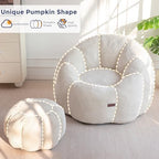 MAXYOYO Bean Bag Chair with Ottoman, Giant Pumpkin Lounge Chair for Adults | Oversized Bean Bag Chair with Footstool, Comfy and Lazy Lounge Chair for Dorm, Living Room, Bedroom, Beige