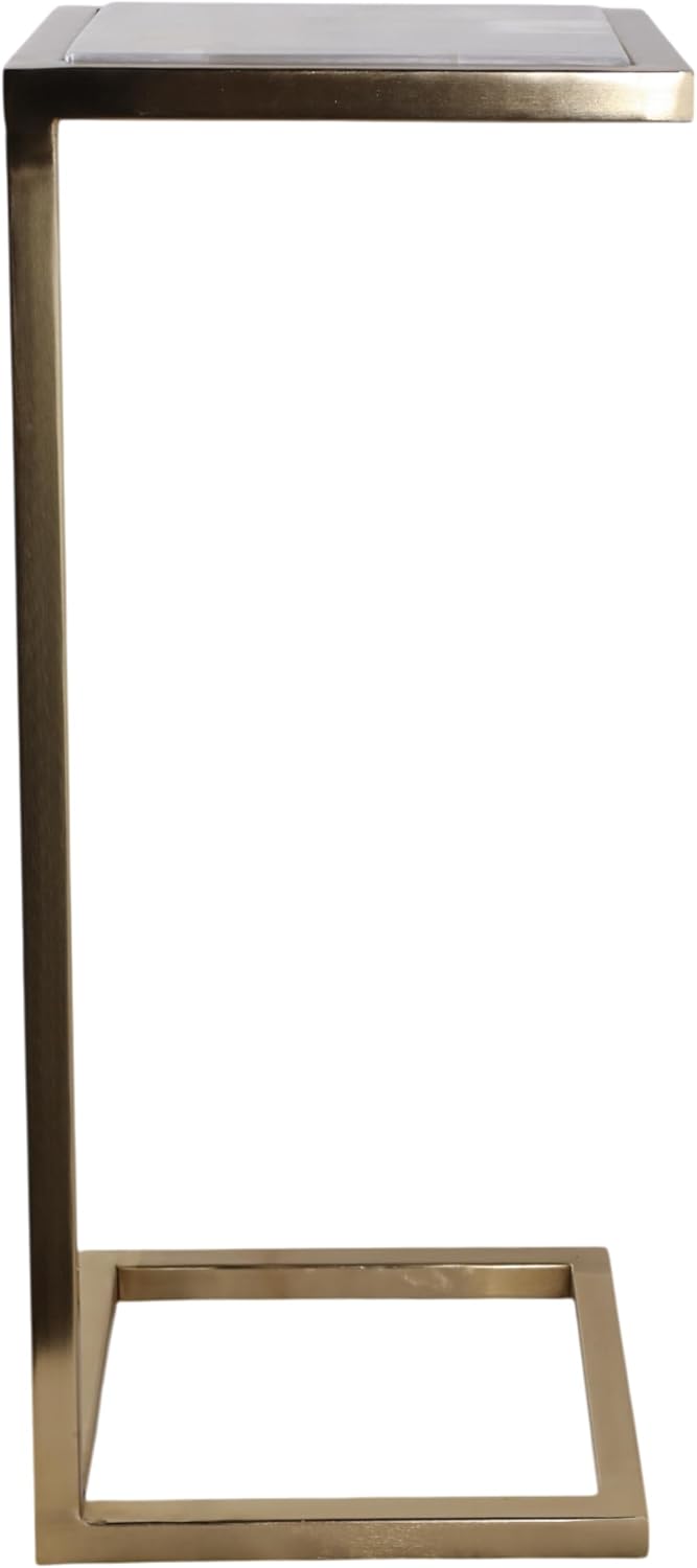 Home Decor End Table, Side Table, or Night Stand - Metal C-Shaped Accent Table with Marble Top Perfect for Big or Small Spaces - A Modern Accent for Office, Bedroom, or Living Room - 24" White & Gold