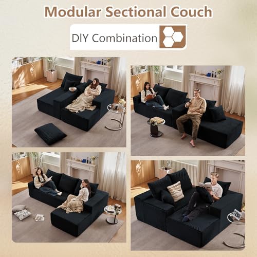 Sectional Couches for Living Room Cloud Couch Sofa with L-Shape Couch in a Box Upholstered Couchs Modern Modular Sectional Couch with Chaise(Black,3 Seater-Right-Facing Chaise-96)