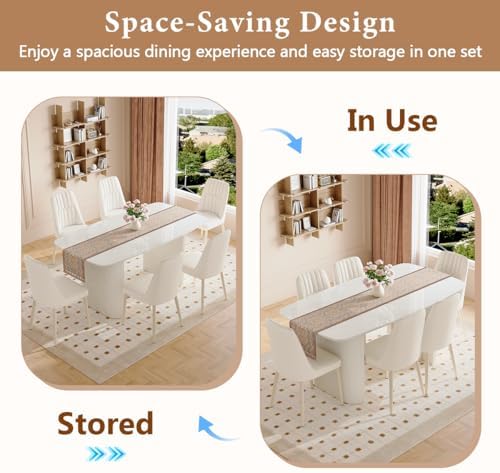 TesNus White Dining Table Set for 6, 67" Modern Marble Dining Table Set for Family Dining Room, Cream White Oval Table Set with Beveled 3.5" Top & Roman Column Pedestal Base, Easy 4-Screw Assembly