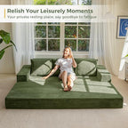 MAXYOYO Convertible Sofa Bed, 80" Oversized Loveseat Couch 4 in 1 Foldable Floor Sofa Couch in A Box with 2 Cup Holders, Folding Chair for Living Room, No Assembly Required, Green | Corded Green 4-in-1 Couch Converts Into a Floor Sofa