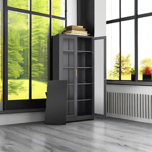 Curio Display Cabinet with Glass Doors,71”H Metal Display Case with 4 Adjustable Shelves - Black China Storage Cabinet for Collectibles, Trophies & Liquor - Locking Tall Glass Cabinet for Home