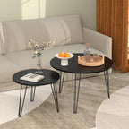 2 Piece Nesting Round Side Tables, Faux Marble Surface Nesting Coffee Table | Stackable Round Nesting Tables, Faux Marble Nesting Side Table Set, Metal Frame Coffee End Tables for Living Room Bedroom