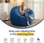 3FT Adult Bean Bag Chair, 3'Comfy Bean Bags, Big BeanBag Chairs | Bean Bag Chairs for Adults with Memory Foam Filled, Washable Cover,Lazy Sofa for Gamming Room,Living Room & Bedroom,Blue