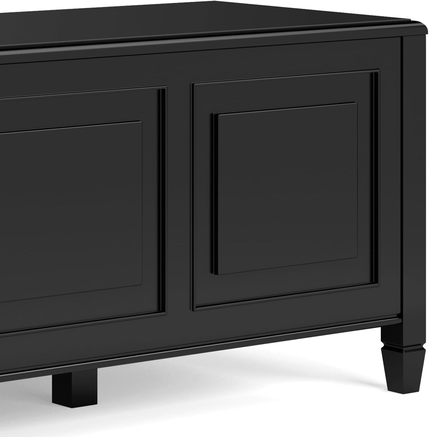 SIMPLIHOME Connaught 51" Wide Solid Wood Trunk Bench in Black | Traditional entryway bench with lift-up lid and 3 hidden compartments; mudroom, hallway, shoe or trunk bench.