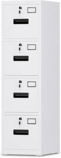 Garvee 4-Drawer White Metal File Cabinet with Individual Locks, Heavy-Duty Steel Vertical Filing Cabinet for A4, Letter & Legal Size Documents, Locking Storage Cabinet for Home Office & School