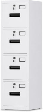 Garvee 4-Drawer White Metal File Cabinet with Individual Locks, Heavy-Duty Steel Vertical Filing Cabinet for A4, Letter & Legal Size Documents, Locking Storage Cabinet for Home Office & School