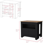 Kitchen Island Geneva Black Macadamia with Multicolor | Spacious 40.5" x 27.5" Macadamia countertop with surface