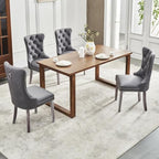 Leather Dining Chairs, Upholstered Dining Room Chairs, Grey, Set of 6 | Dining Chairs Set of 6, Leather Fabric, High Wing Back, Metal Pull Ring, Wood Frame, Mid Century Modern