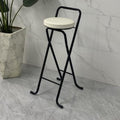 Folding Bar Stool, Beige, Counter Height, Leather Padded, Portable Bar Chair with Footrest