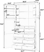 LUMISOL Kitchen Pantry Cabinet, 70.9" Tall Cupboard Storage Cabinet with Adjustable Shelves and Door Shelves, Freestanding Kitchen Hutch with 8 Pull-Out Trays for Dining Room Living Room, White