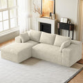 ONEMMLION 96" L-Shaped Cloud Couch Sofa with Chaise, Beige White | Corduroy Comfy Fluffy Modular Deep Seat Memory Foam Compressed Sectional Sofa for Living Room Oversized Left Facing Chaise