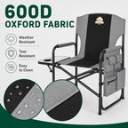 Colegence Oversized Directors Camping Chairs, 2 Pack, 600 lb, Black | Heavy duty outdoor chairs for adults, 28" wide seat, supportive back, side table, cup holder, detachable storage pocket