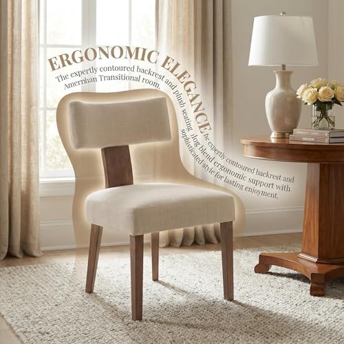 VESCASA Mid Century Modern Dining Chairs Set of 4, Upholstered Linen Dining Room Chairs with Ergonomic Curved Backrest, Solid Wood Legs, Kitchen Accent Chairs for Apartment, Farmhouse & Home, Beige