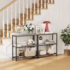 Snughome 3 Tier Narrow 29.5" Console Table with Power Outlets (Grey) | Thin Sofa Side Display Table, Small Entryway Table with 2 USB, 2 Power Outlets, Behind Couch Table, for Living Room, Hallway