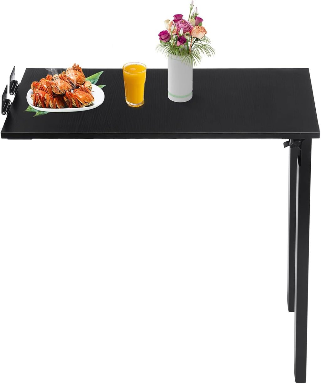 Wall Mounted Folding Table, Solid Wood Multi-Layer Fold Down Desk 132lbs Load-Bearing, Space-Saving for Kitchen, Home Office & Small Spaces (Black)
