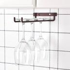 Stainless Steel Single Row Wine Glass Rack Space-Saving Cup Shelves Design Wall Mounted Holder for Kitchen & Bar Storage(Brown)