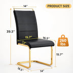 Dining Chairs Set 4, Armless Black Kitchen Chairs,Waterproof Faux Leather Dinner Chairs with Upholstered Seat,Armless Side Chairs with Gold Metal Frame for Kitchen Dining Room