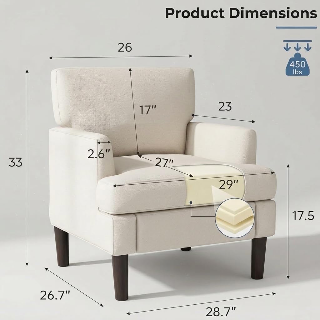 Kromax Accent Chair for Living Room Set of 2, Modern Reading Chair, Beige | Mid-Century Reading Chair for Bedroom, Comfy Upholstered Armchair with Sturdy Legs, Single Sofa Chair for Apartment