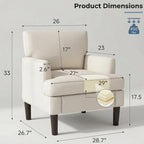 Kromax Accent Chair for Living Room Set of 2, Modern Reading Chair, Beige | Mid-Century Reading Chair for Bedroom, Comfy Upholstered Armchair with Sturdy Legs, Single Sofa Chair for Apartment