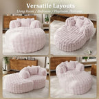 55" W x 75" D Oversized Chaise Lounge Chair Indoor with Ottoman,Pink | 38D Sponge,Round Reading Chair Luxury Plush Cloud Circle Sleeper for Living Room Bedroom, 5 Pillows,Faux Fur