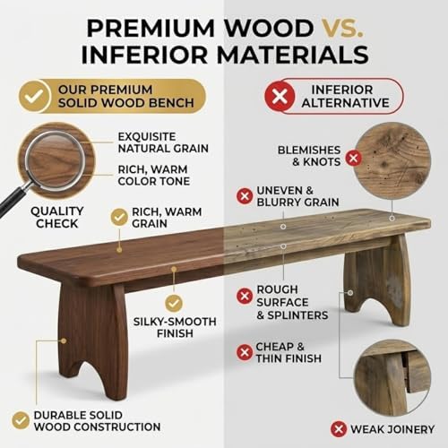 Solid Wood Bench, 24" 31" 35" 39" 47" 59" Rustic Entryway Bench, Narrow End of Bed Bench for Bedroom, Farmhouse Dining Bench for Kitchen, Living Room, Hallway, Easy Assembly