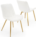 Dining Chairs Set of 2 PU Leather Armless Pearl White, Gold Legs | Fits Dining Rooms, Kitchens, Waiting room, Living rooms, Offices & Cafes, Easy to Clean Easy to assemble Adjustable Foot Pads