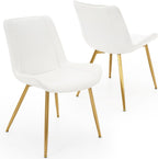 Dining Chairs Set of 2 PU Leather Armless Pearl White, Gold Legs | Fits Dining Rooms, Kitchens, Waiting room, Living rooms, Offices & Cafes, Easy to Clean Easy to assemble Adjustable Foot Pads