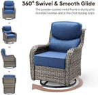 Swivel Patio Chairs sofa Set of 4 with 6" Thick Cushion - Wicker Outdoor Swivel Rocker Patio Chair ,Sofa/Glass coffee table, High Back Comfortable Outdoor Glider Chairs - Grey Wicker | Blue Cushions