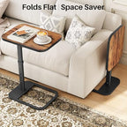 Kitstorack TV Tray Table, Adjustable Height & Flip-Top & Rounded Metal Corners, Snack Table for Couch, Sofa, Bed, Chair, Living Room, C Shaped End Side Table for Eating, Dinner or Laptop, Small Spaces
